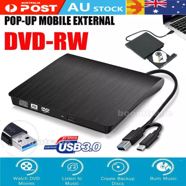 USB 3 External CD RW DVD ROM Writer Burner Player Drive PC Laptop for Mac Window