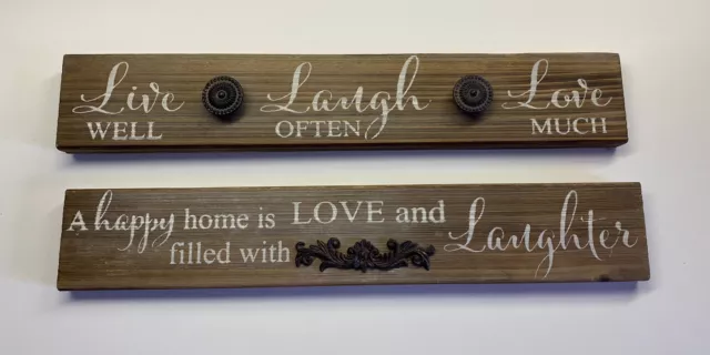 Rustic Wooden Wall Art/Decor w/Hardware Accents-2 Pc Set-LIVE LOVE LAUGH HOME
