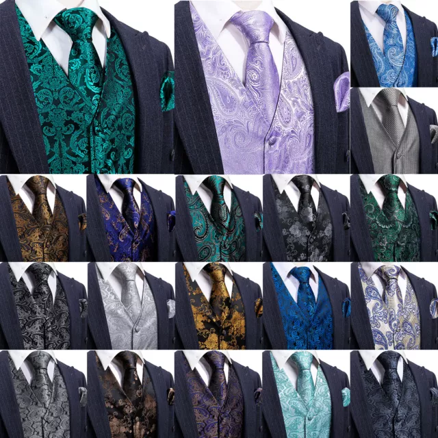Mens Formal Wedding Waistcoat Paisley Floral Suit Vest Slim Tuxedo Silk Tie Set