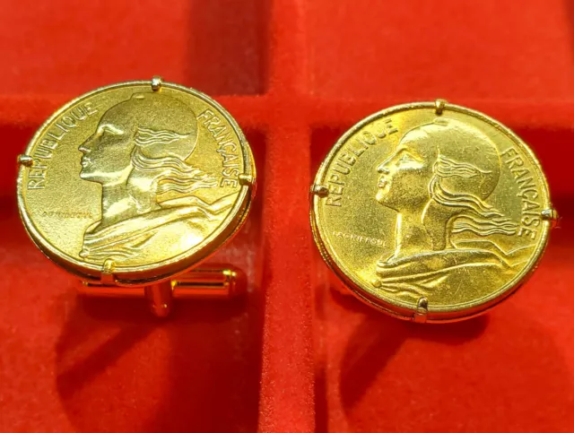 Vintage France Lady Liberty Marianne Gold Tone French Coin Cufflinks + Gift Box!