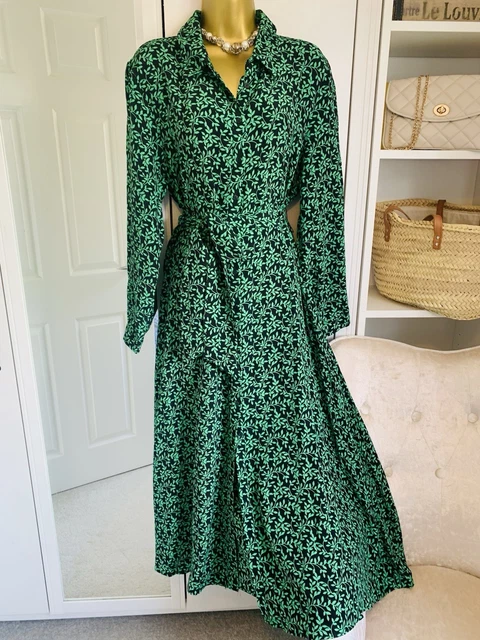 ZARA GREEN BLACK Print Marilyn Belted MIDI Shirt Dress Size S UK 10  Bloggers 35.00 - PicClick UK
