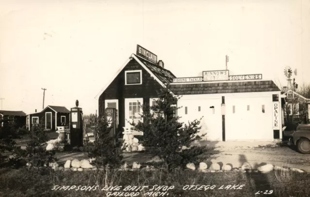 MICH RPPC Simpson's  Bait Shop Otsego Lake Gaylord Michigan Real Photo Postcard