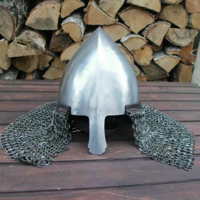 Medieval Armor Chain mail Steel Viking Nasal Helmet Hand-Forged Battle Ready
