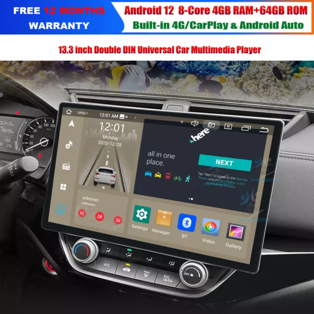13.3" 64GB Android 12 Doppel DIN CarPlay 4G Bluetooth DAB+ Autoradio GPS Sat Nav