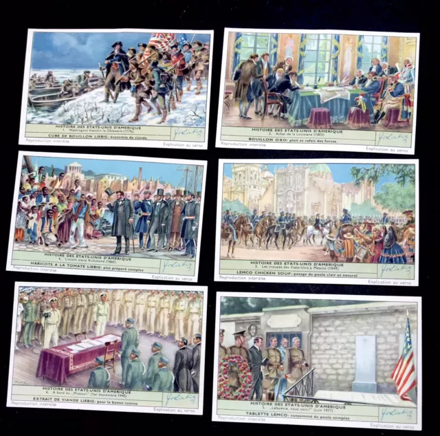Série complète 6 Chromos LIEBIG : Histoire Des État Unis D’Amérique USA