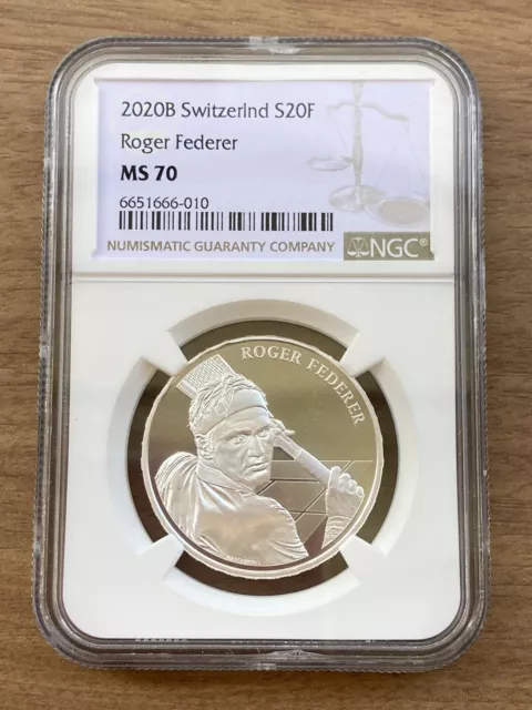 NGC MS70 Roger Federer Swissmint 20 Francs BU silver coin Switzerland