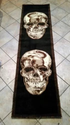 Skull Area Rug Brown & Black Carpet King Design 134 2 Feet X 7 Feet 3 Inch