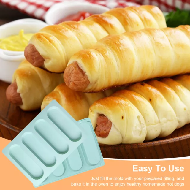 2pcs Baking Tray Bread Mold Hot Dog Bun Pan Non Stick Soft Silicone DIY Bakeware