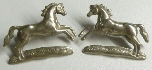 Northamptonshire Yeomanry Collar Dogs Other Ranks White Metal Facing Pair Horses