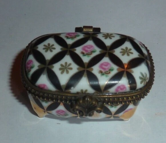 Broche Vintage Limoges France Années 60 - Porcelaine Décor Roses, Monture Laiton Doré