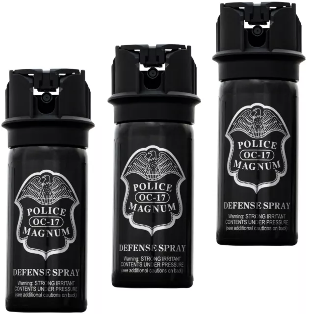 3 POLICE MAGNUM Pepper Spray 2oz Stream FlipTop Self Defense Security Protection