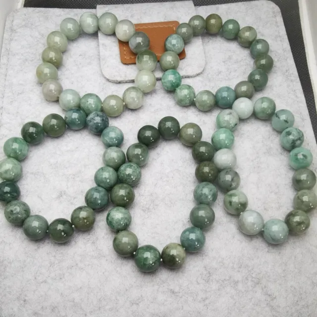 Natural Jadeite Bracelet Burma Jade Round Beads 13.5-14 mm Elastic Bracelet Yoga