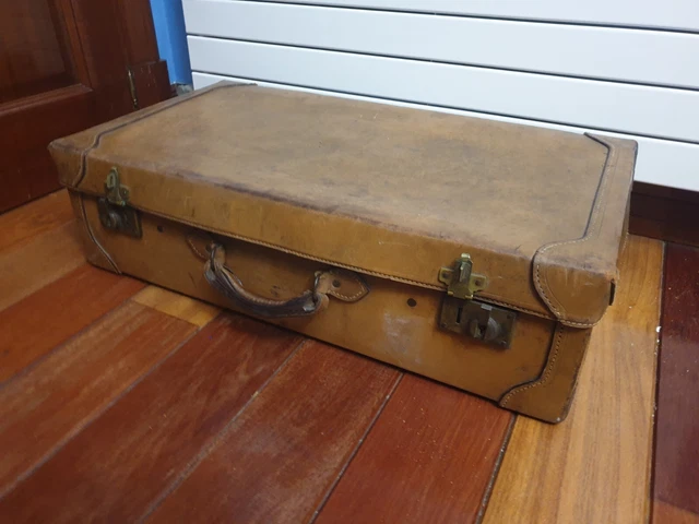 MALETA GRANDE DE Cuero Antigua Piel Años 30 40 EUR 45,00
