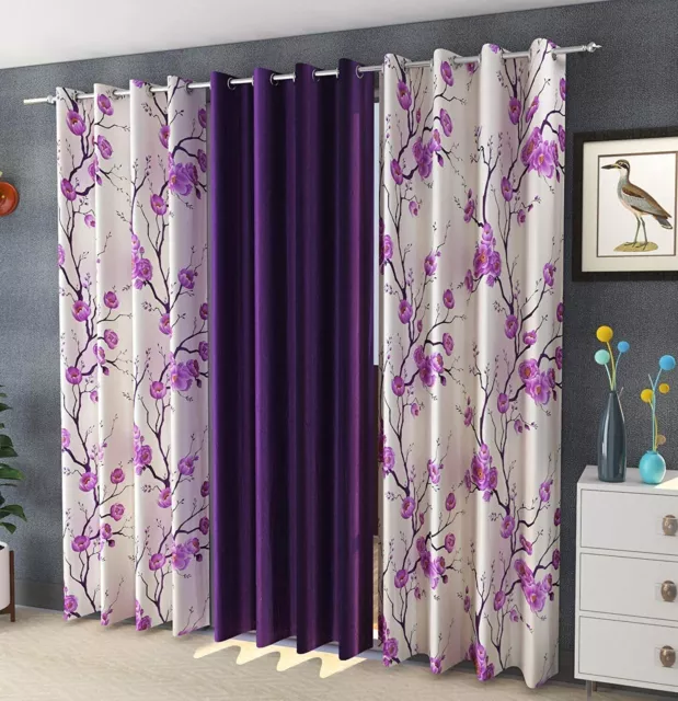 Juego de cortinas para ventana y puerta con ojales y estampado floral de 3...