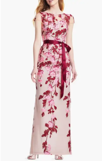 Adrianna Papell Floral Cascading Column Gown (size 12)