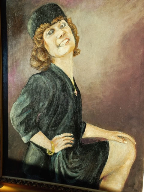 Miroir Art Déco Vintage Avec Impression Femme Années 1920 – Rare – 38x28 Cm