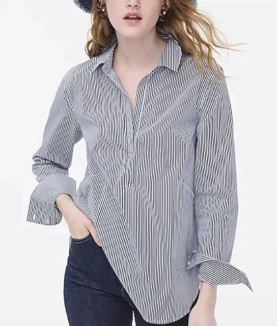 J. Crew Collared Popover Tunic Shirt in Stripes Women's Size Small 100% Cotton