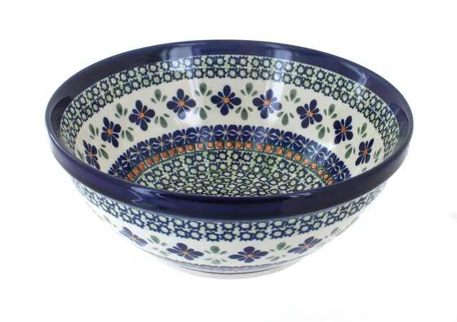 Blue Rose Polish Pottery Mosaic Flower Medium Serving Bowl