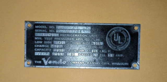 Vendo 39 Coca Cola Machine ID Plate