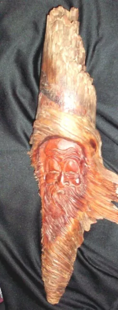 Hand Carved DRIFTWOOD Old Man Face Head Beard Folk Art Wall Hanging 15"