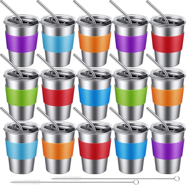 Nuanchu 12 oz Metal Toddler Cups with Lids and Straws Stainless Steel Cups Sippy