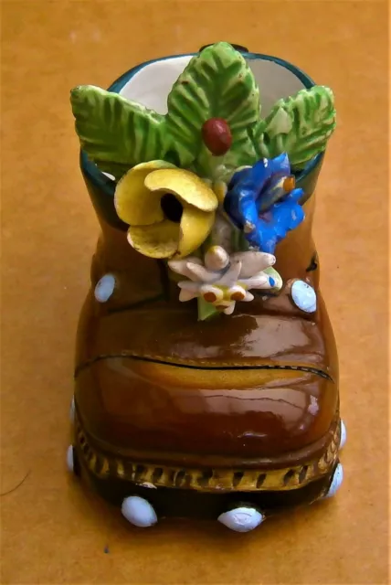V27) Antigua Souvenir Edelweiss Alpinos Italianos Alpes Bota de Cerámica de Montañismo