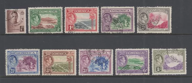 Dominica: 1938 George VI Short Set of 10 Stamps to 1/- Fine Used ES191