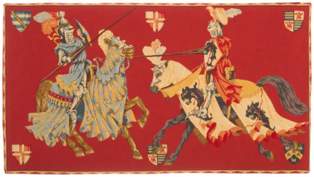 32" X 18" Medieval Joust/Tournament Belgian Tapestry Wall Hanging, Fully Lined