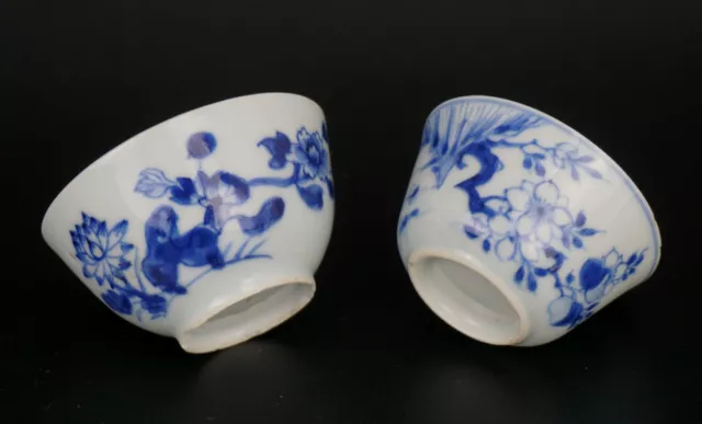 2x Antique Chinese Blue and White Porcelain Tea Bowl Cup 18th Century QING