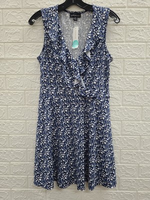 New Fortune & Ivy Paulie Sleeveless Knit Dress Navy Floral Size Medium