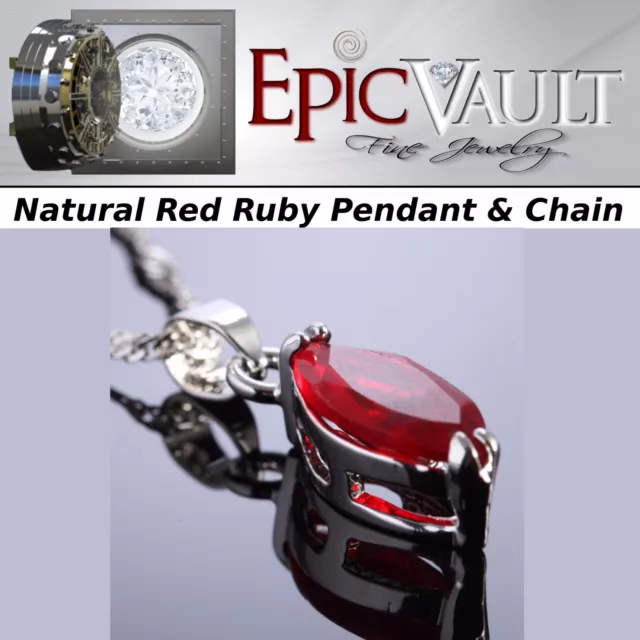 EPIC VAULT-Natural Red Ruby-18k White Gold plated w/ Silver Chain