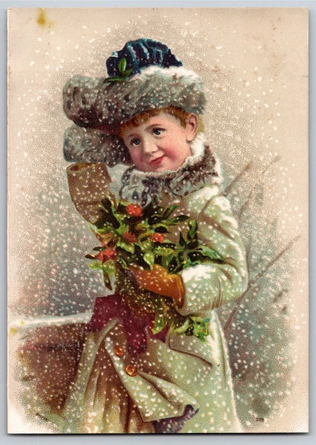 Ivers and Pond Soft Top Pianos Victorian Trade Card - Girl Winter Snow Fur Hat