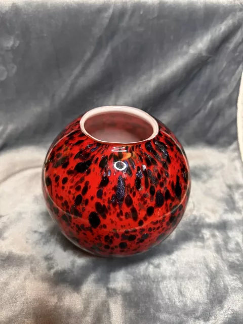 Beautiful Red/Black Spotted Glass Vase Hand blown