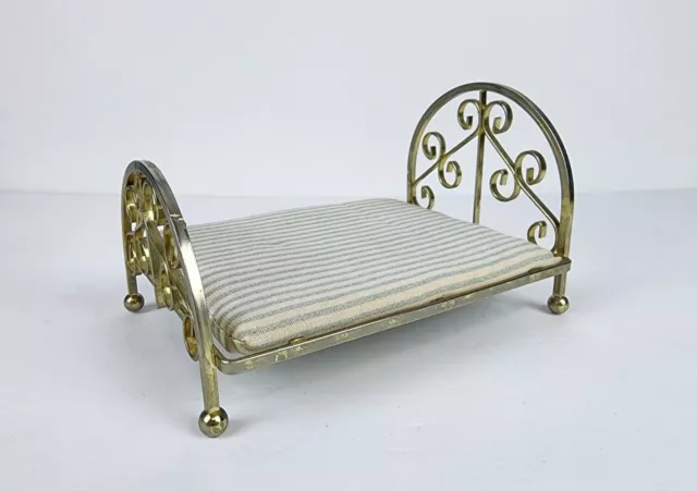 Vtg 1950's Shackman Dollhouse Ornate Brass Bed w/Mattress Full Double Queen