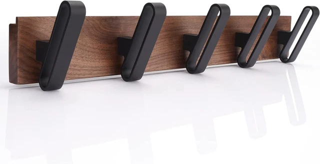 Coat Rack Wall Mount - Heavy Duty Walnut Wall Coat Rack with 5 Hooks for Hanging