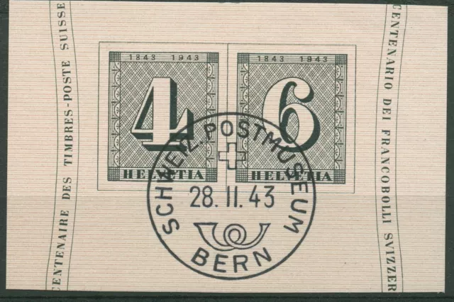 Schweiz 1943 100 J. Schweizer Briefmarken Herzstück aus Block 417/18 gestempelt