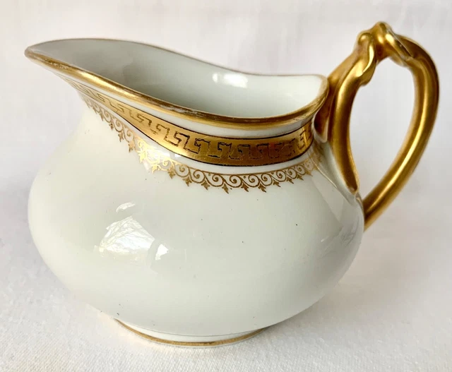 Elegant Wm. Guerin Limoges Creamer, Gold, White, Greek Key, Gue6