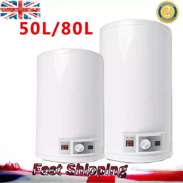 Electric Hot Water Heater Boiler 50/80L LED Display Cylinder Storage Tank Heater