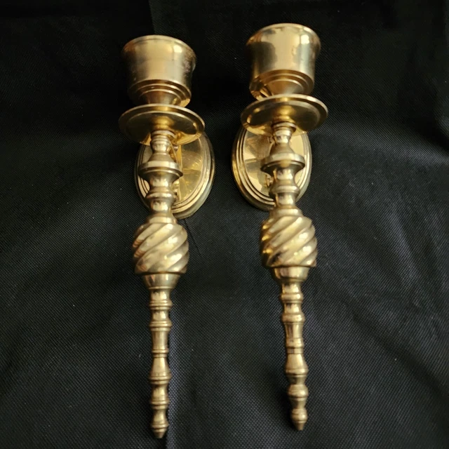 Set Of 2 Brass Wall Sconce Uses Candle Vintage