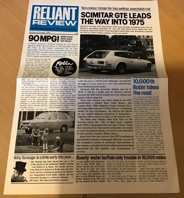 Reliant Review Newspaper Inc. Bond News Brochure October 1974 - No. 67