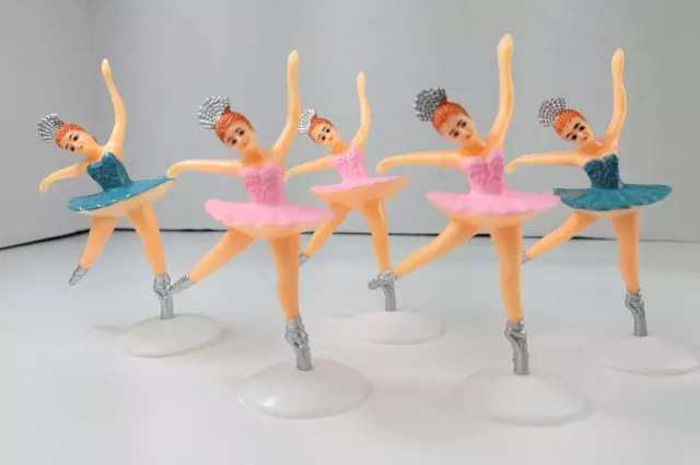 5 Pc Ballerina Cake Toppers 5" Pink Blue Ballet Dancer Cupcake Party Favor