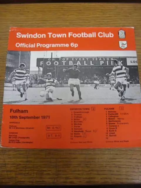 18/09/1971 Swindon Town v Fulham  (Creased, Team Changes)