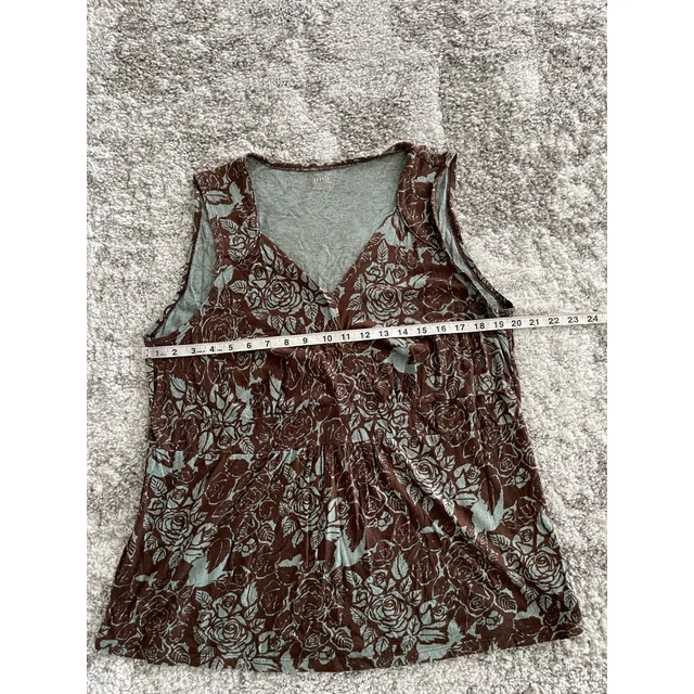 ana Womens Babydoll Top Brown Gray Floral Sleeveless Surplice Neck Plus 1X