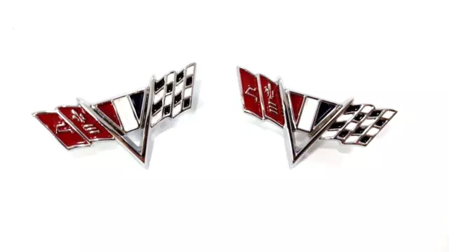Front Fender Flag Emblems Pair 1964 1965 1966 1967 Impala Chevelle Nova Camaro 2