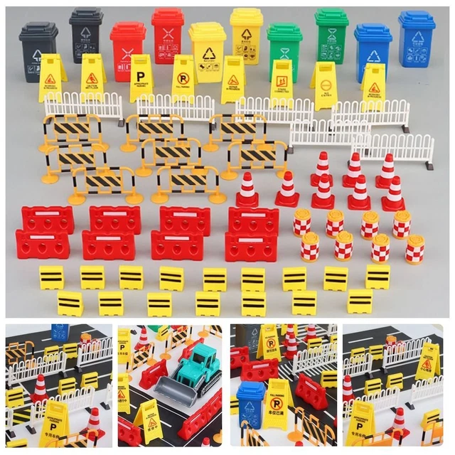 Teaching Street Scene Model Road Signs Mini Traffic Cones Road Block Fences