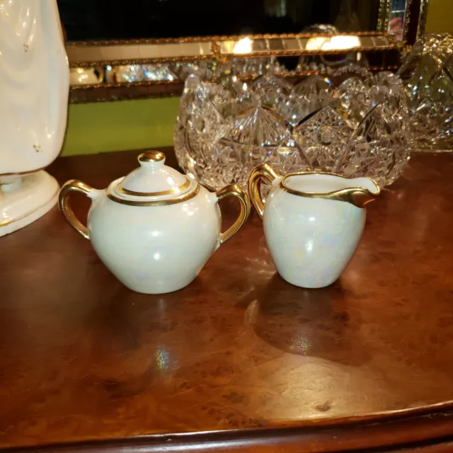 Vintage Pearl China Co. Hand Decorated 22 KT Gold  Creamer & Sugar Bowl