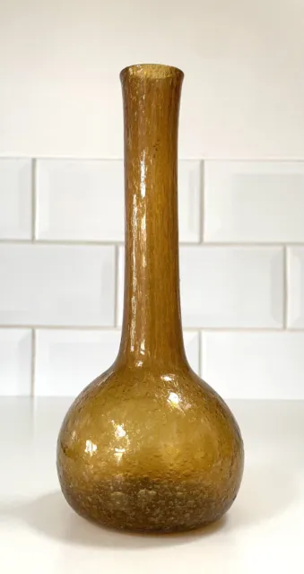 Vintage Amber Bubble Crackled Glass Vase Hand Blown Delatte? Or Egyptian Bottle?