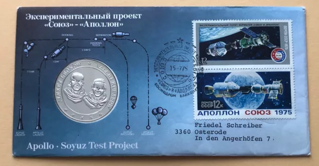 Numisbrief Apollo Soyuz Test 1975, 999,9er Silber AG UDSSR ø 40 mm (S4-40-2/2