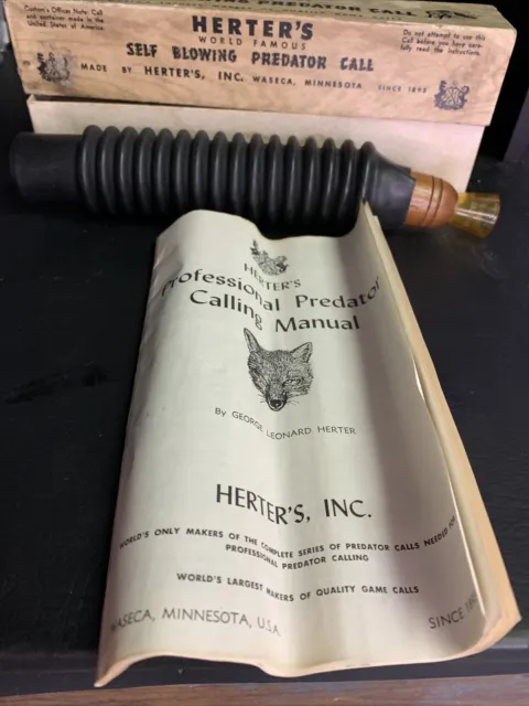 Vintage HERTER'S Self-Blowing Predator Call with Original Box and Instructions