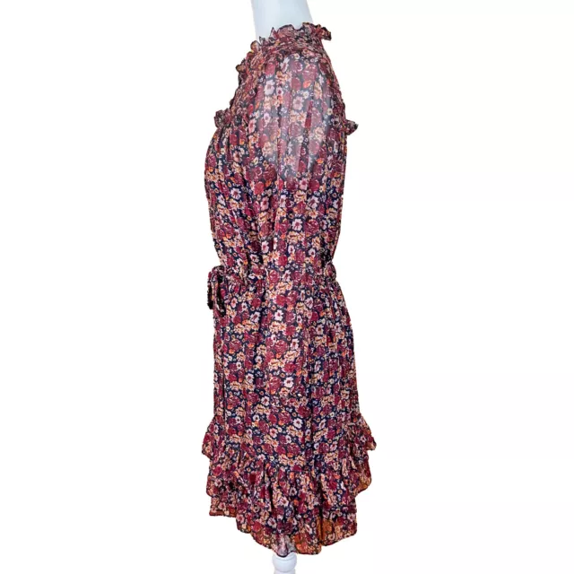 Shoshanna Carlisle Dress Size 6 Umber Floral Viscose/Silk Ruffles Belted L/S 3